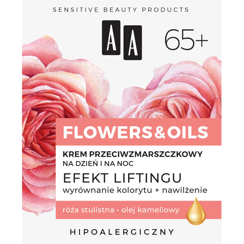 AA Flowers & Oils 65+ Krem przeciwzmarszczkowy na dzień i na noc - efekt liftingu 50ml