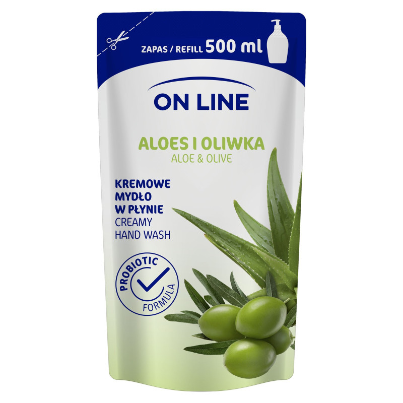 On Line Mydło kremowe w płynie Aloes i Oliwka - uzupełnienie 500ml On Line Mydło kremowe w płynie Aloes i Oliwka - uzupełnienie 500ml