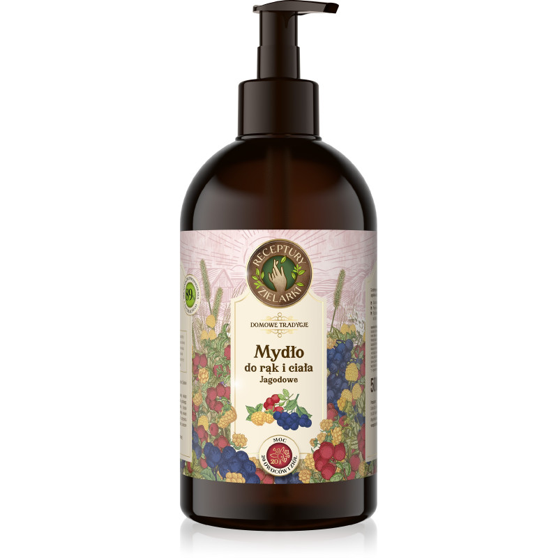 RECEPTURY ZIELARKI Domowe Tradycje Mydło w płynie do rąk i ciała - Jagodowe 500ml RECEPTURY ZIELARKI Domowe Tradycje Mydło w płynie do rąk i ciała - Jagodowe 500ml