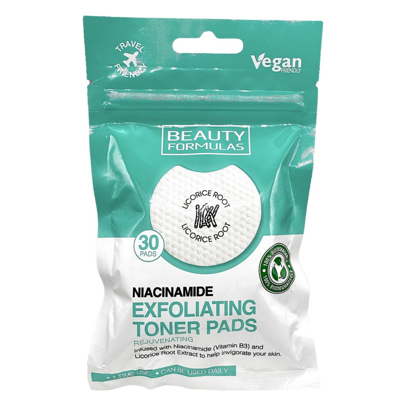 BEAUTY FORMULAS Exfoliating Toner Pads Nasączone Płatki złuszczające i odżywcze z niacynamidem 1op.-30szt BEAUTY FORMULAS Exfoliating Toner Pads Nasączone Płatki złuszczające i odżywcze z niacynamidem 1op.-30szt