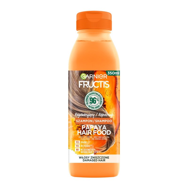 Fructis Hair Food Papaya Szampon regenerujący do włosów zniszczonych 350ml Fructis Hair Food Papaya Szampon regenerujący do włosów zniszczonych 350ml