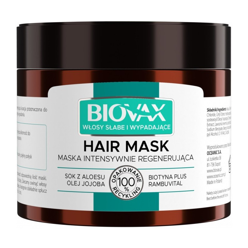 L'BIOTICA Biovax Hair Mask Maska do włosów intensywnie regenerująca -Włosy słabe i wypadające 250ml