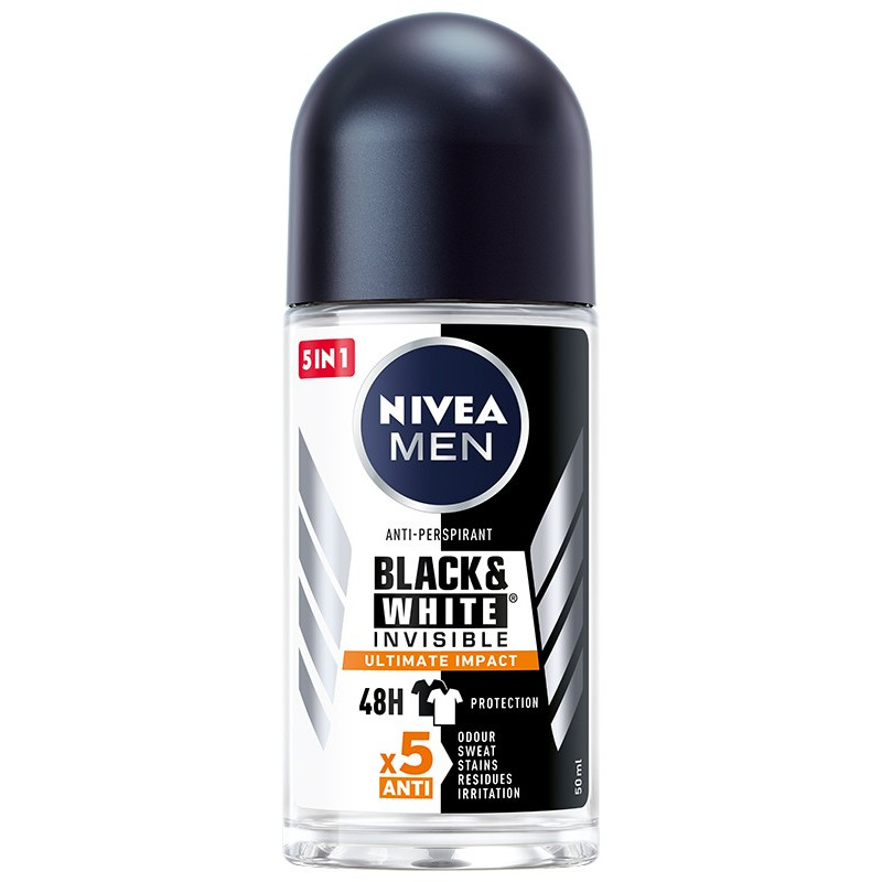 Nivea Men Dezodorant BLACK& WHITE INVISIBLE Ultimate Impact 5in1 roll-on 50ml Nivea Men Dezodorant BLACK& WHITE INVISIBLE Ultimate Impact 5in1 roll-on 50ml