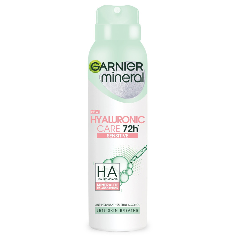 Garnier Mineral Dezodorant w sprayu 72H Hyaluronic Care - Sensitive 150ml Garnier Mineral Dezodorant w sprayu 72H Hyaluronic Care - Sensitive 150ml