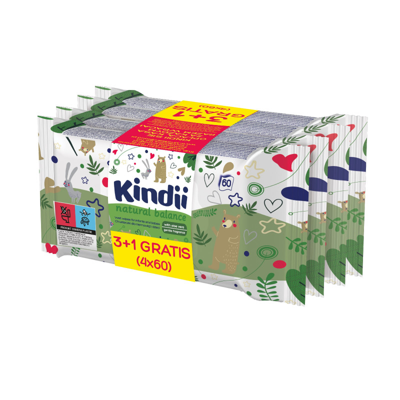 Kindi Natural Balance Chusteczki oczyszczające dla niemowląt i dzieci TRIO 1op.-3x60szt