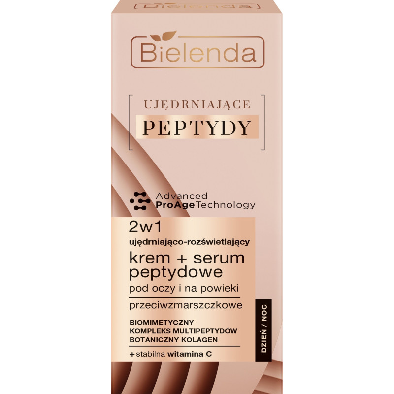 Bielenda Ujędrniające Peptydy Ujędniająco-Rozświetlający Krem - Serum peptydowe 2w1 pod oczy i na powieki 15ml