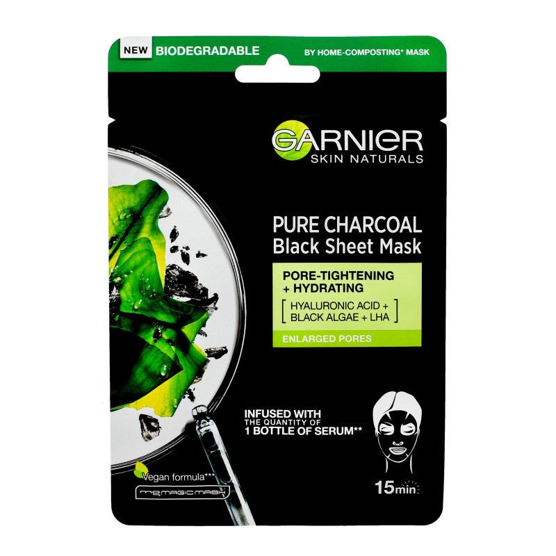 Garnier Skin Naturals Pure Charcoal Maska w płacie Black Tissue - Czarna Alga 28g Garnier Skin Naturals Pure Charcoal Maska w płacie Black Tissue - Czarna Alga 28g