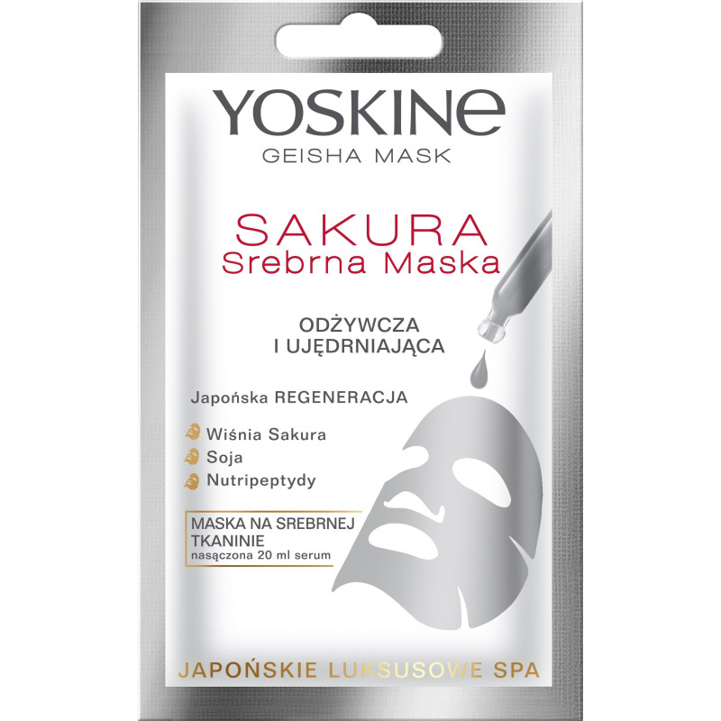 Yoskine Geisha Mask Sakura Srebrna Maska na tkaninie odżywcza i ujędrniająca 20ml Yoskine Geisha Mask Sakura Srebrna Maska na tkaninie odżywcza i ujędrniająca 20ml