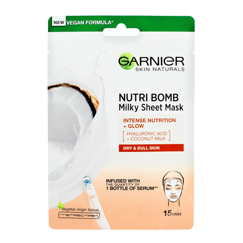 Garnier Skin Naturals Maseczka na tkaninie odżywczo-rozświetlająca Nutri Bomb 1szt Garnier Skin Naturals Maseczka na tkaninie odżywczo-rozświetlająca Nutri Bomb 1szt