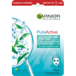 Garnier Skin Naturals Pure Active Oczyszczająca Maska na tkaninie do cery tłustej i z niedoskonałościami 23g