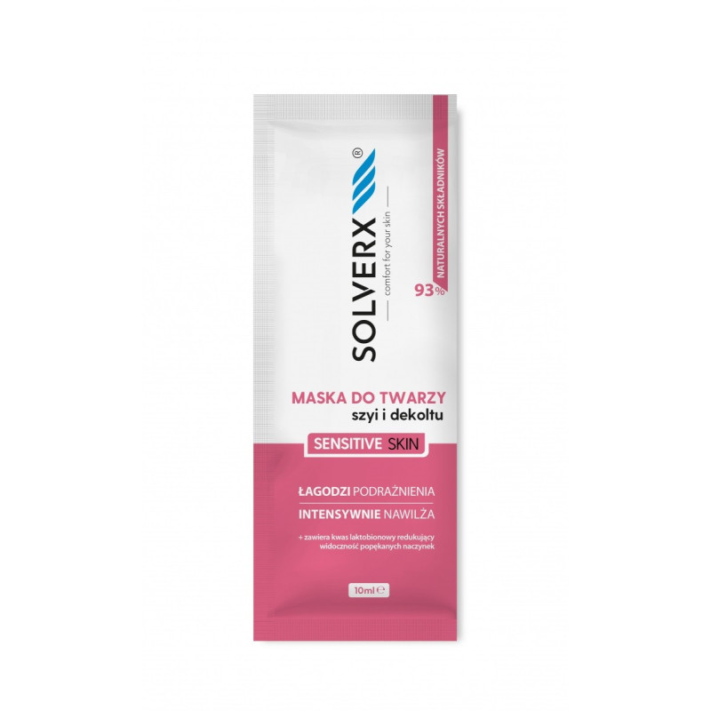 SOLVERX Sensitive Skin Maska łagodząca do twarzy,szyi i dekoltu do cery wrażliwej 10ml