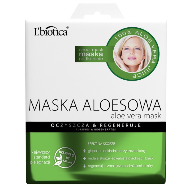 L'BIOTICA Maska aloesowa na tkaninie - oczyszcza & regeneruje 23ml