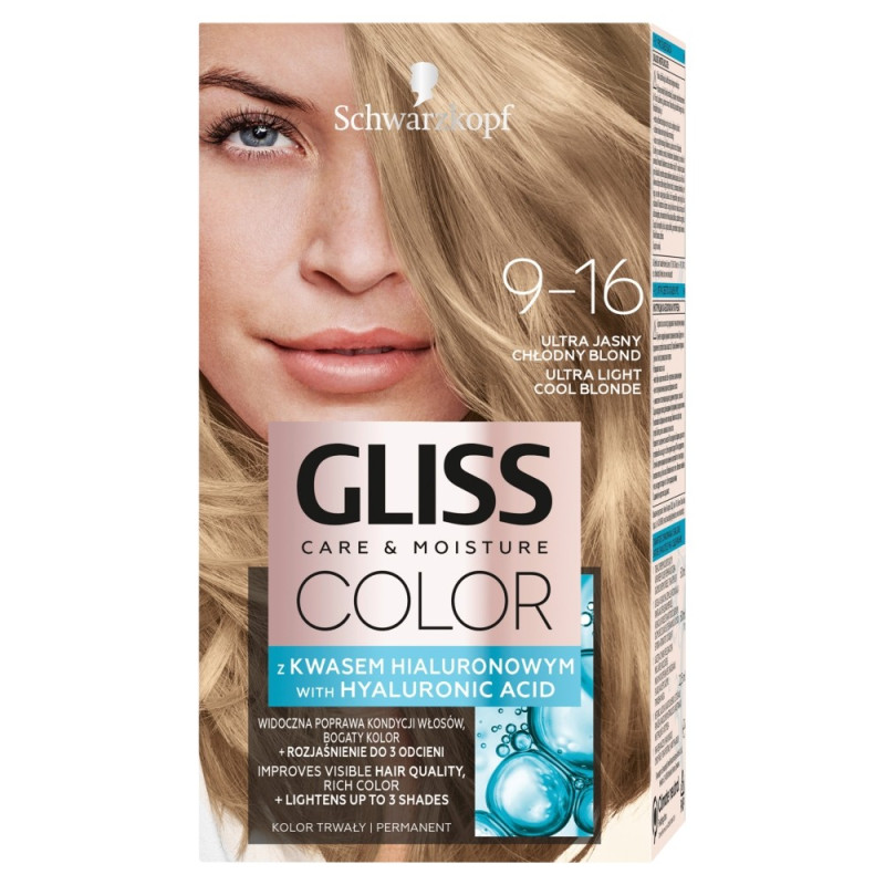 Schwarzkopf Gliss Color Care & Moisture Farba do włosów 9-16 ultra jasny chłodny blond 1op. Schwarzkopf Gliss Color Care & Moisture Farba do włosów 9-16 ultra jasny chłodny blond 1op.
