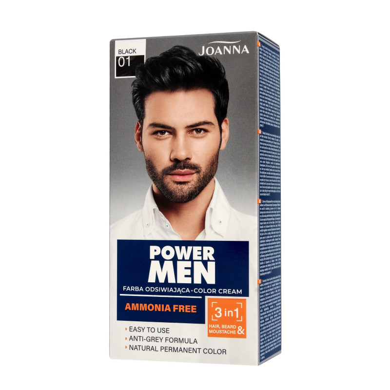 JOANNA Power Men Color Cream Farba do włosów 3in1 dla mężczyzn nr  01 Czarny