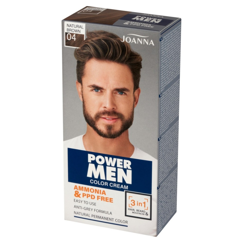 JOANNA Power Men Color Cream Farba do włosów 3in1 dla mężczyzn nr 04 - Natural Brown 100g JOANNA Power Men Color Cream Farba do włosów 3in1 dla mężczyzn nr 04 - Natural Brown 100g
